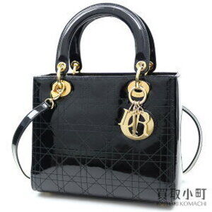 Dior Lady Classic Handbag Black Patent Leather Cannage Stitching Shoulder Bag
